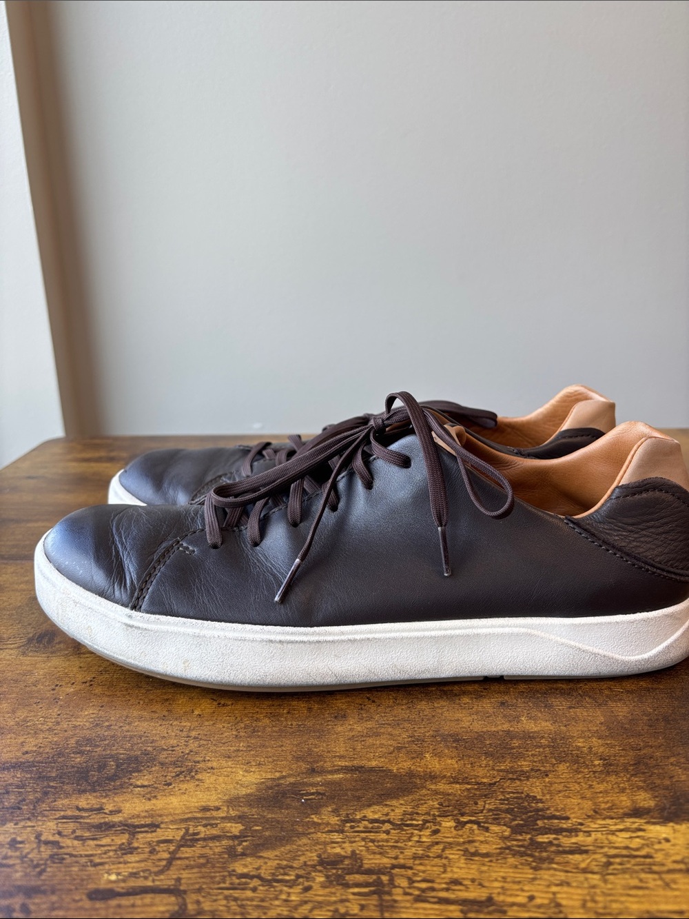 OluKai Men's Dark Brown Leather Low-Top Sneakers - Picture 4 of 8